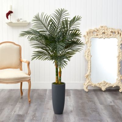 58-Inch Golden Cane Artificial Palm Tree in Gray Planter