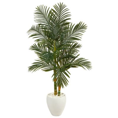 5.5-Foot Golden Cane Artificial Palm Tree in White Planter