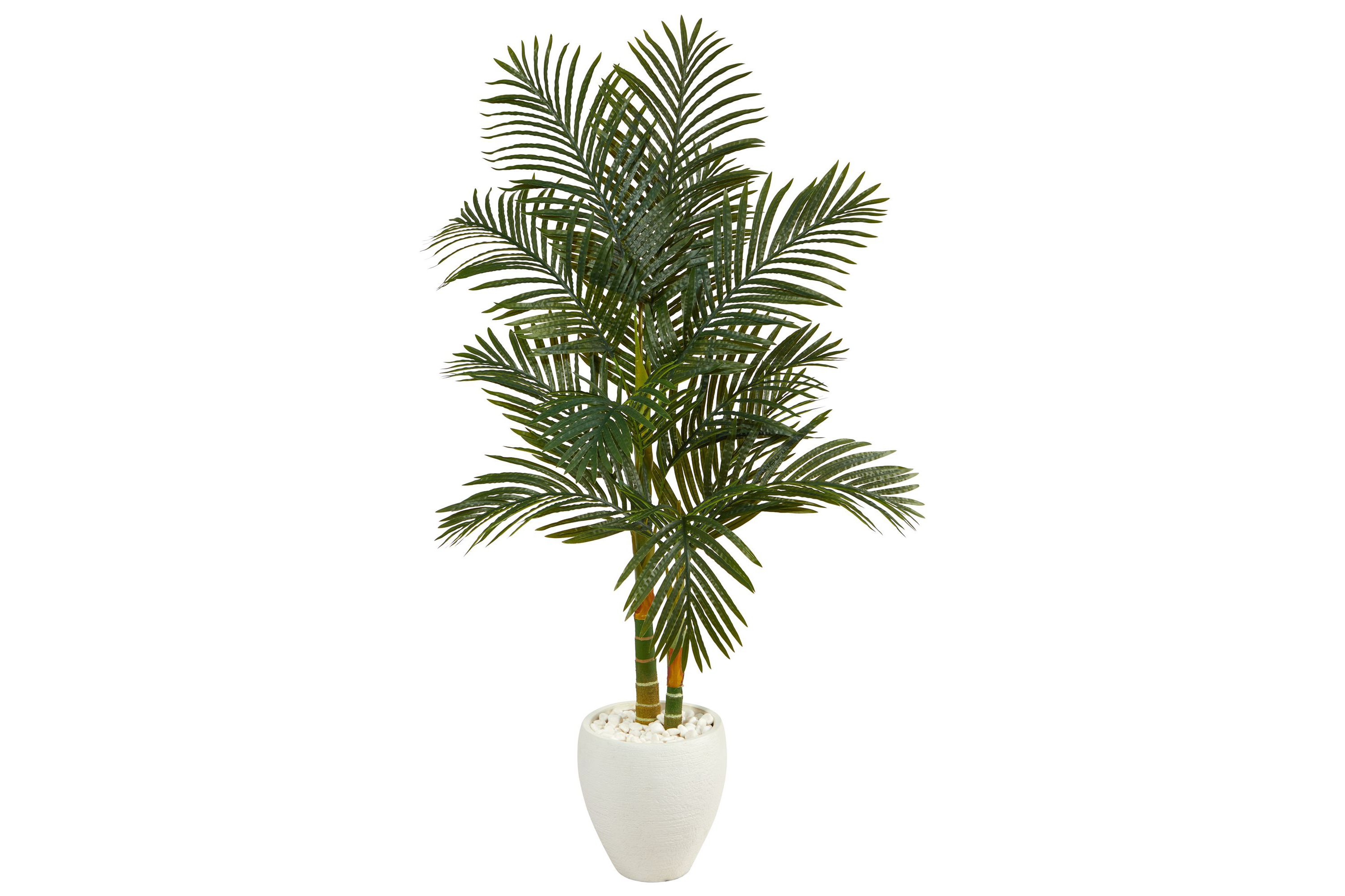 5.5-Foot Golden Cane Artificial Palm Tree in White Planter