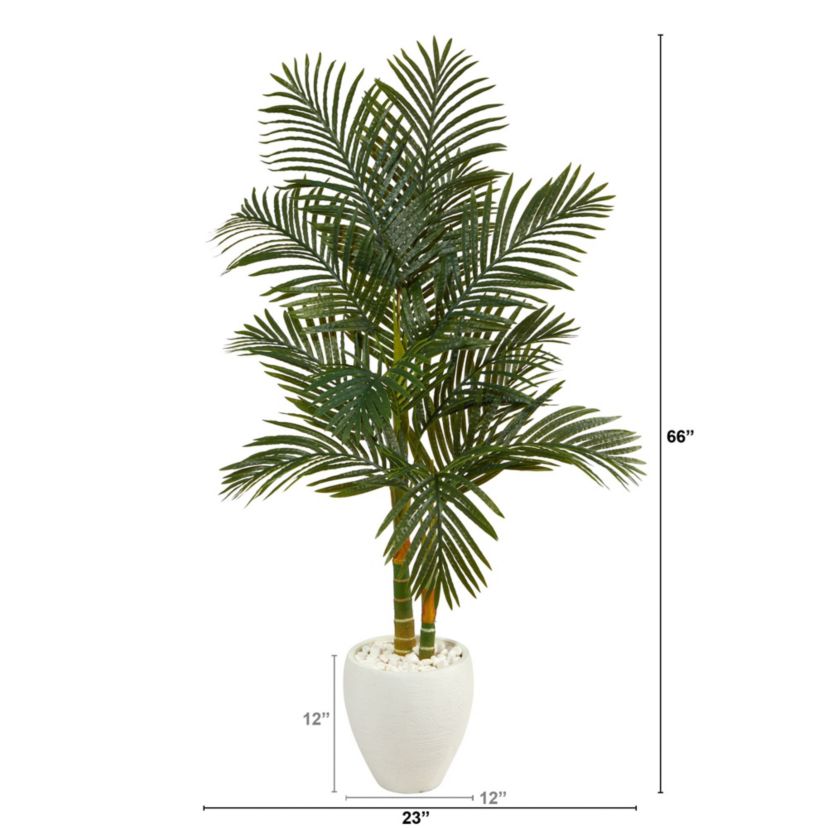 5.5-Foot Golden Cane Artificial Palm Tree in White Planter