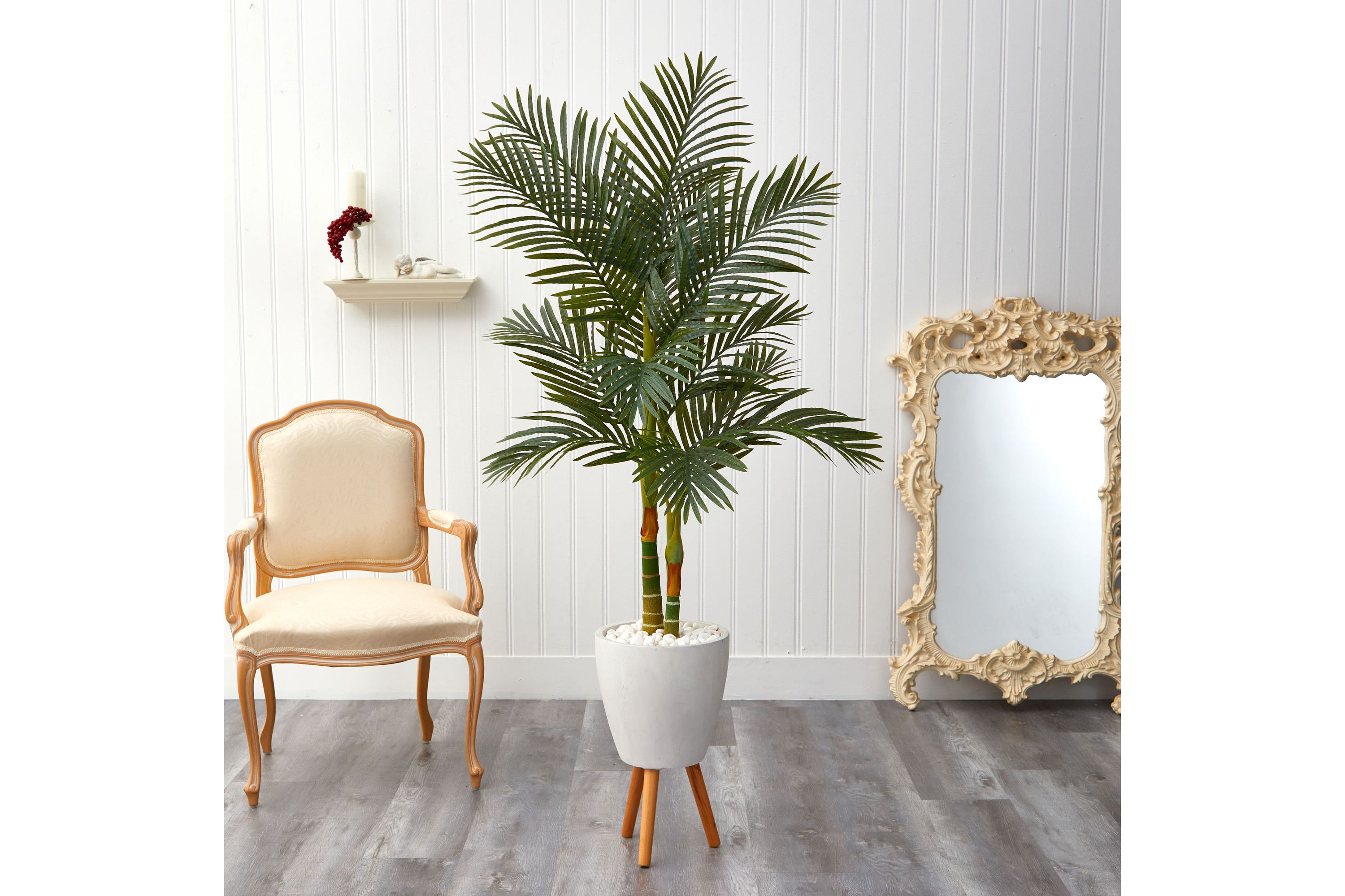 5.5-Foot Golden Cane Artificial Palm Tree in White Planter