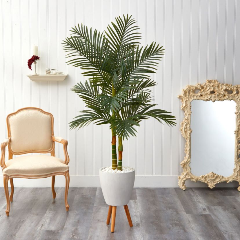 5.5-Foot Golden Cane Artificial Palm Tree in White Planter