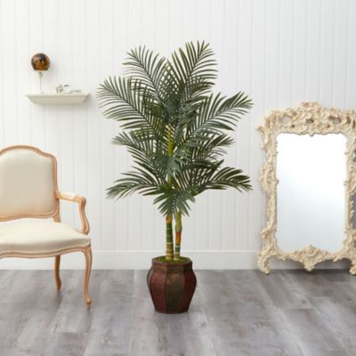 5.5-Foot Golden Cane Artificial Palm Tree in Decorative Planter