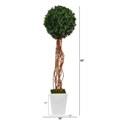 62-Inch English Ivy Single Ball Artificial Topiary Tree in White Metal Planter UV Resistant (Indoor/Outdoor)