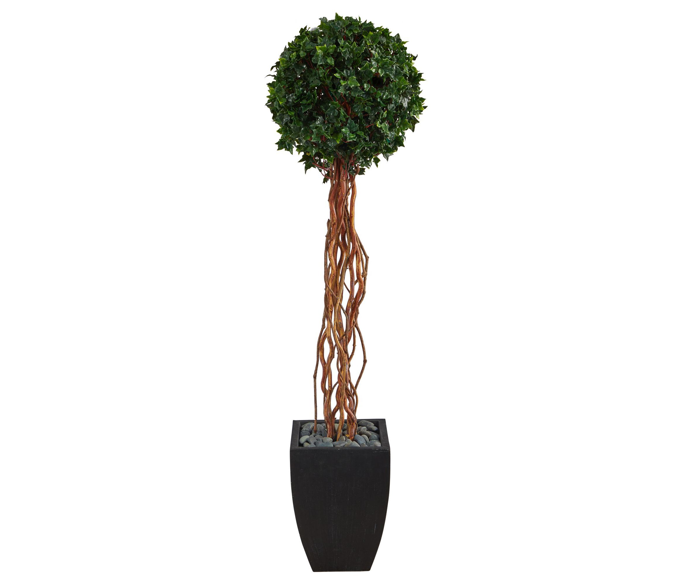 64-Inch English Ivy Single Ball Artificial Topiary Tree in Black Planter UV Resistant (Indoor/Outdoor)