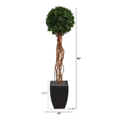 64-Inch English Ivy Single Ball Artificial Topiary Tree in Black Planter UV Resistant (Indoor/Outdoor)