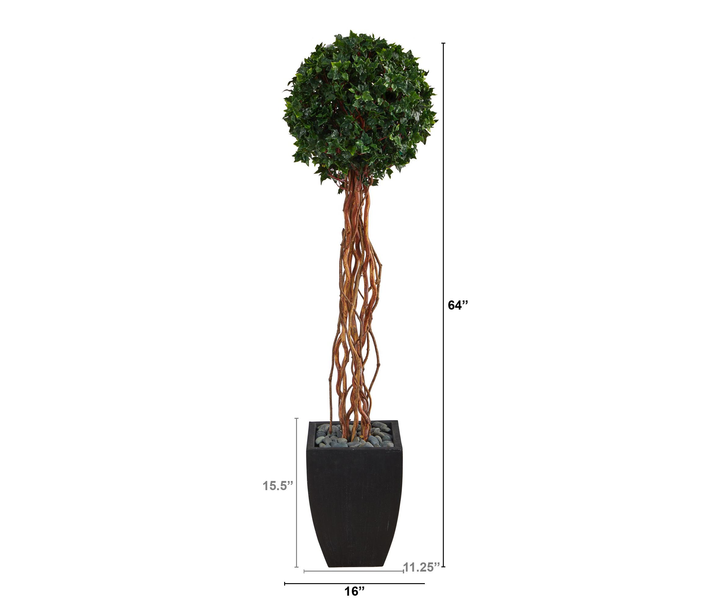 64-Inch English Ivy Single Ball Artificial Topiary Tree in Black Planter UV Resistant (Indoor/Outdoor)