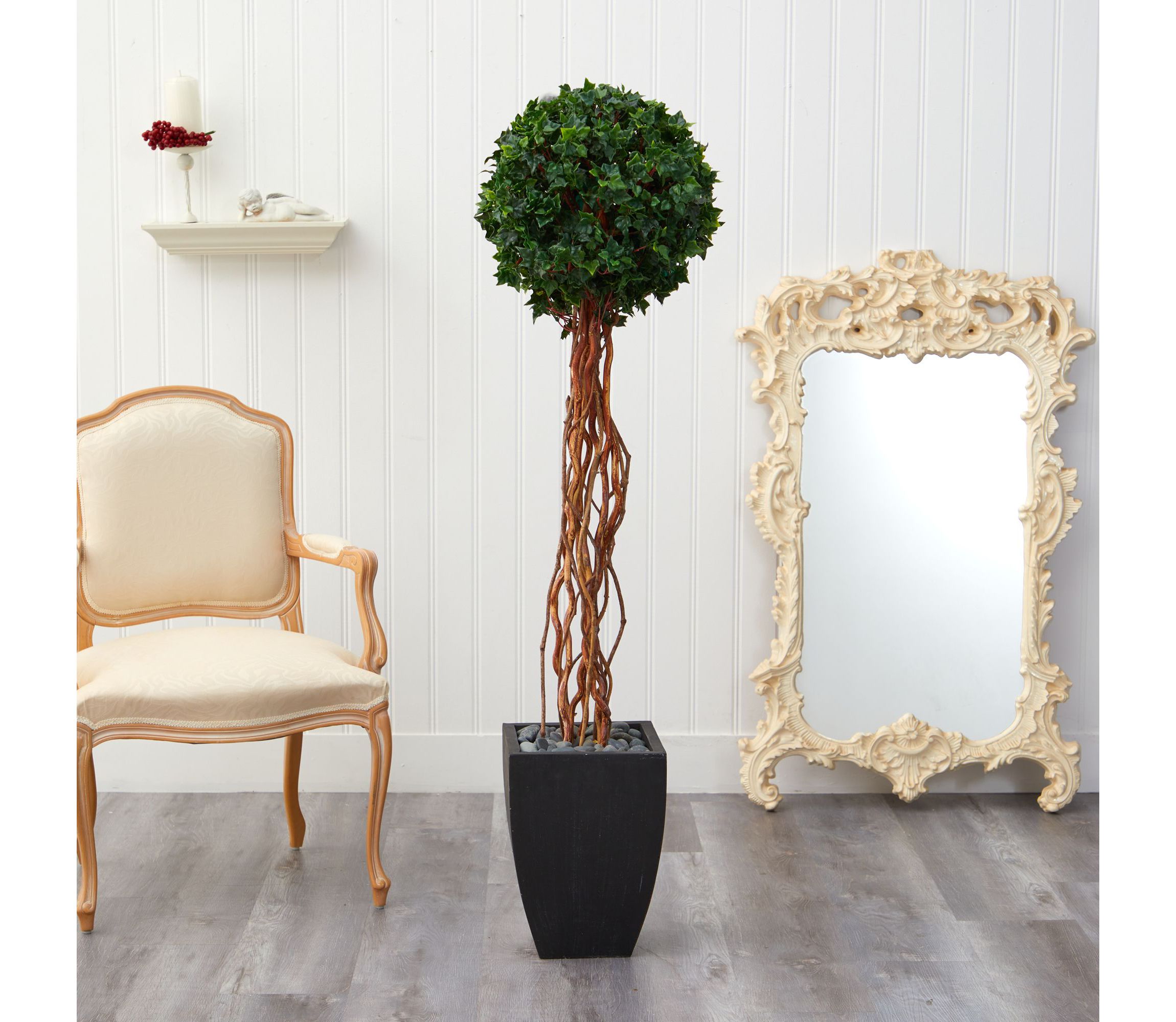 64-Inch English Ivy Single Ball Artificial Topiary Tree in Black Planter UV Resistant (Indoor/Outdoor)