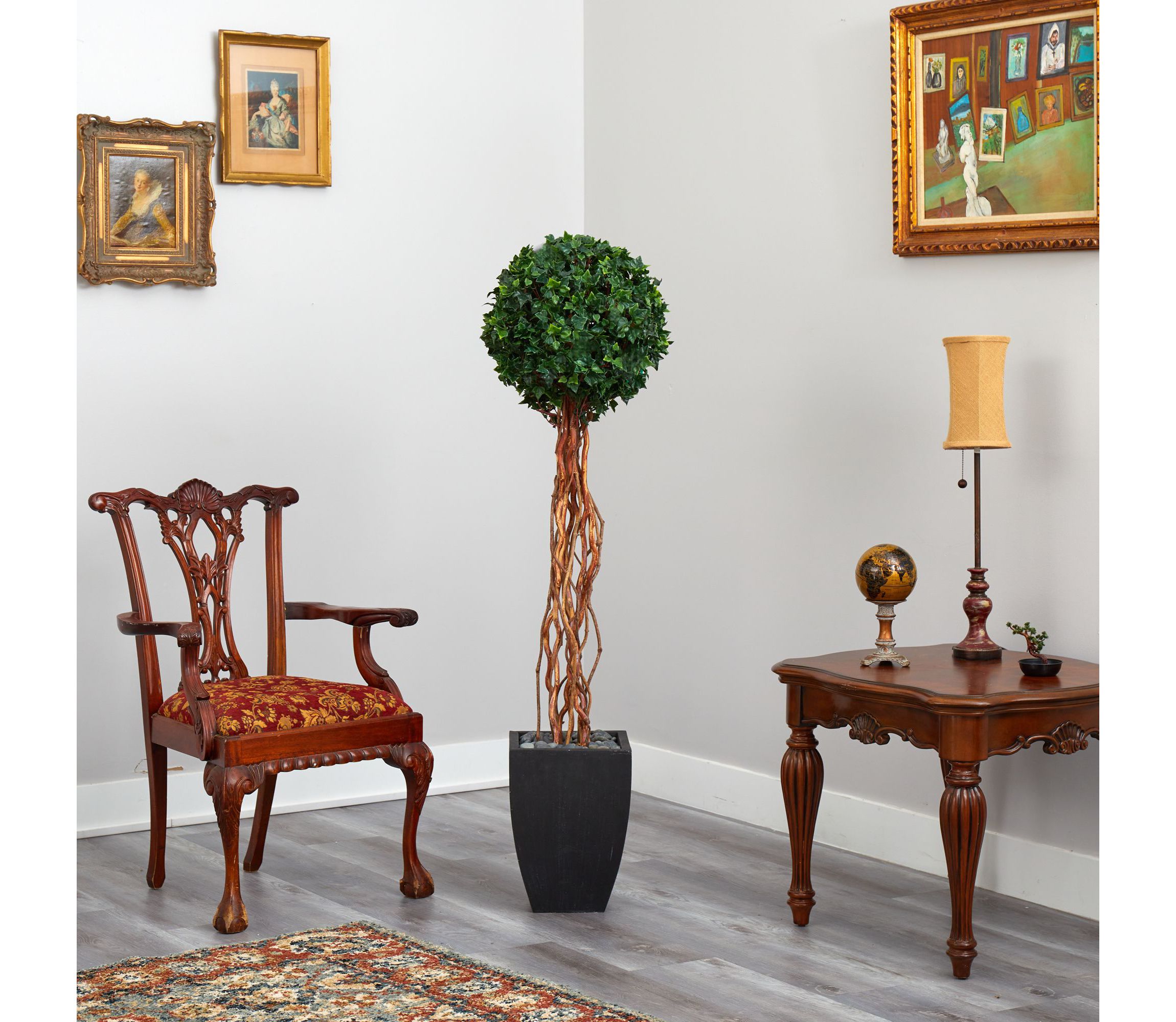 64-Inch English Ivy Single Ball Artificial Topiary Tree in Black Planter UV Resistant (Indoor/Outdoor)