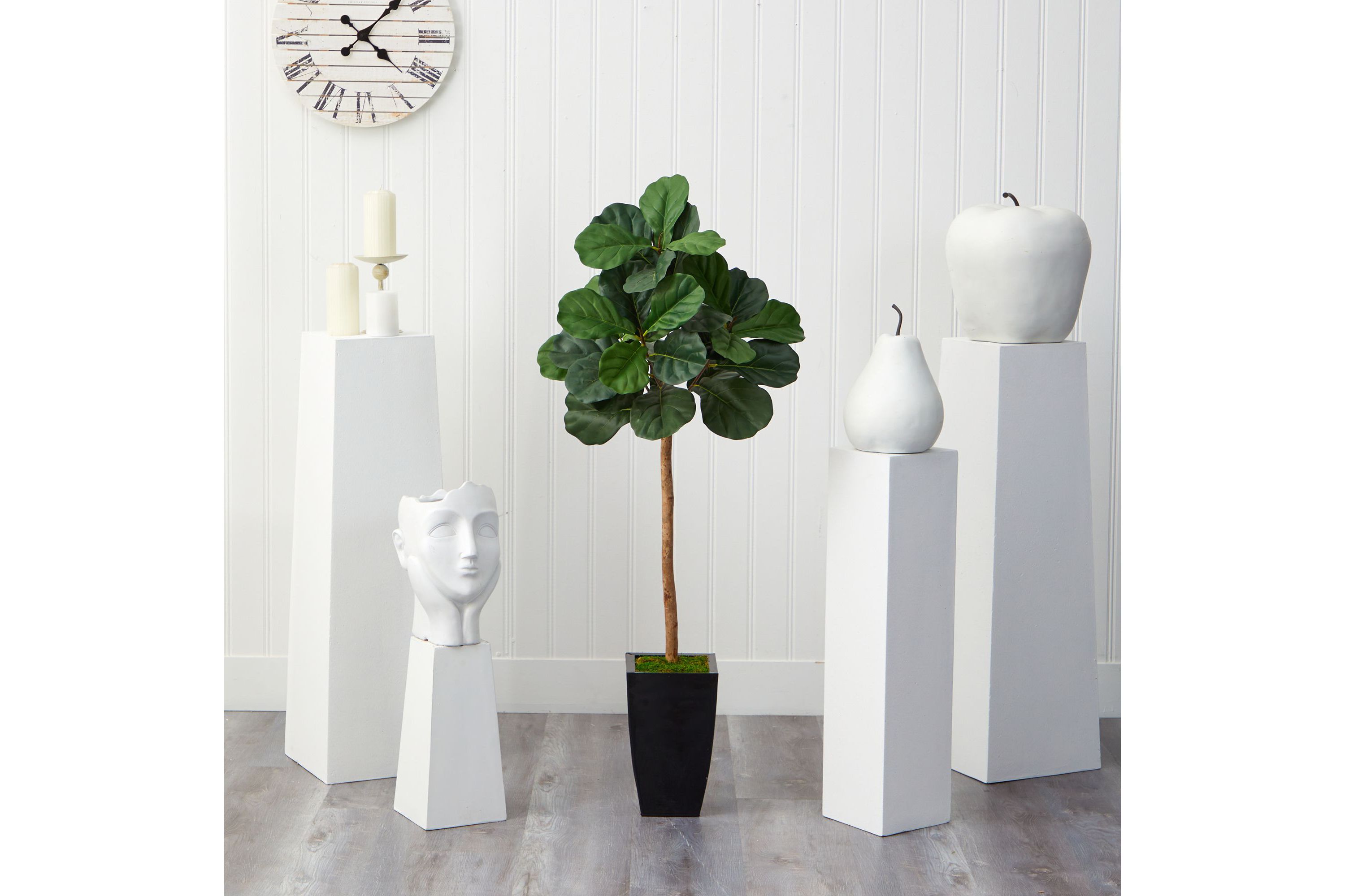 50-Inch Fiddle Leaf Artificial Tree in Black Metal Planter