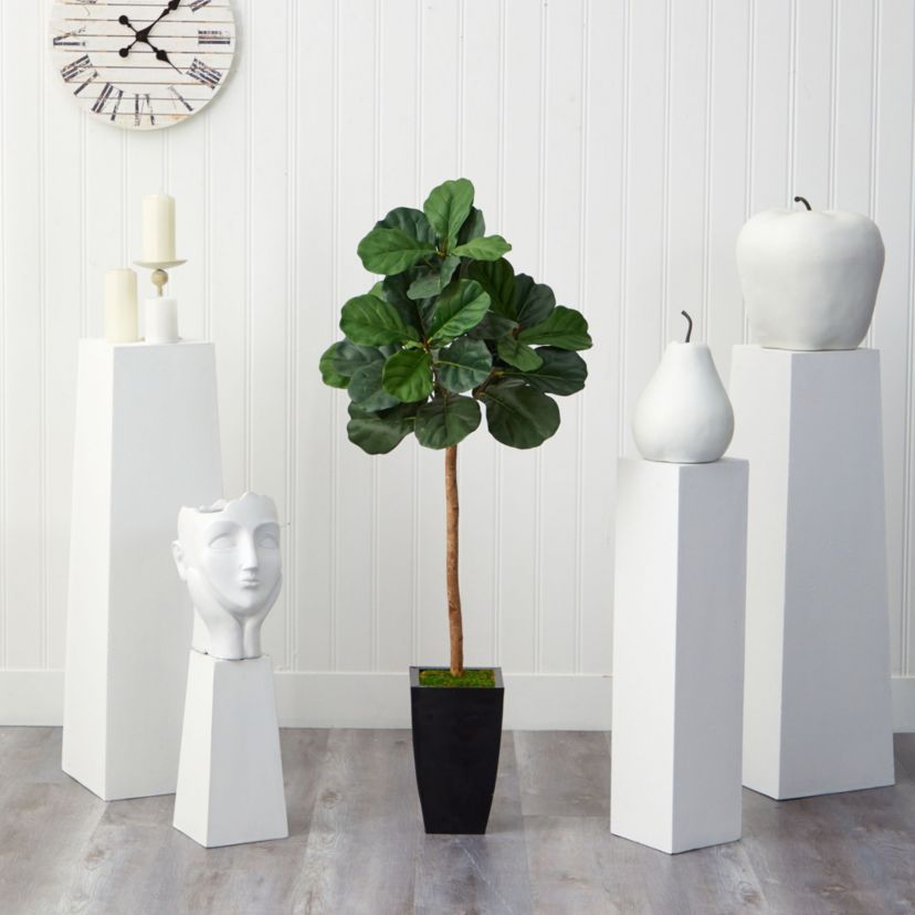 50-Inch Fiddle Leaf Artificial Tree in Black Metal Planter