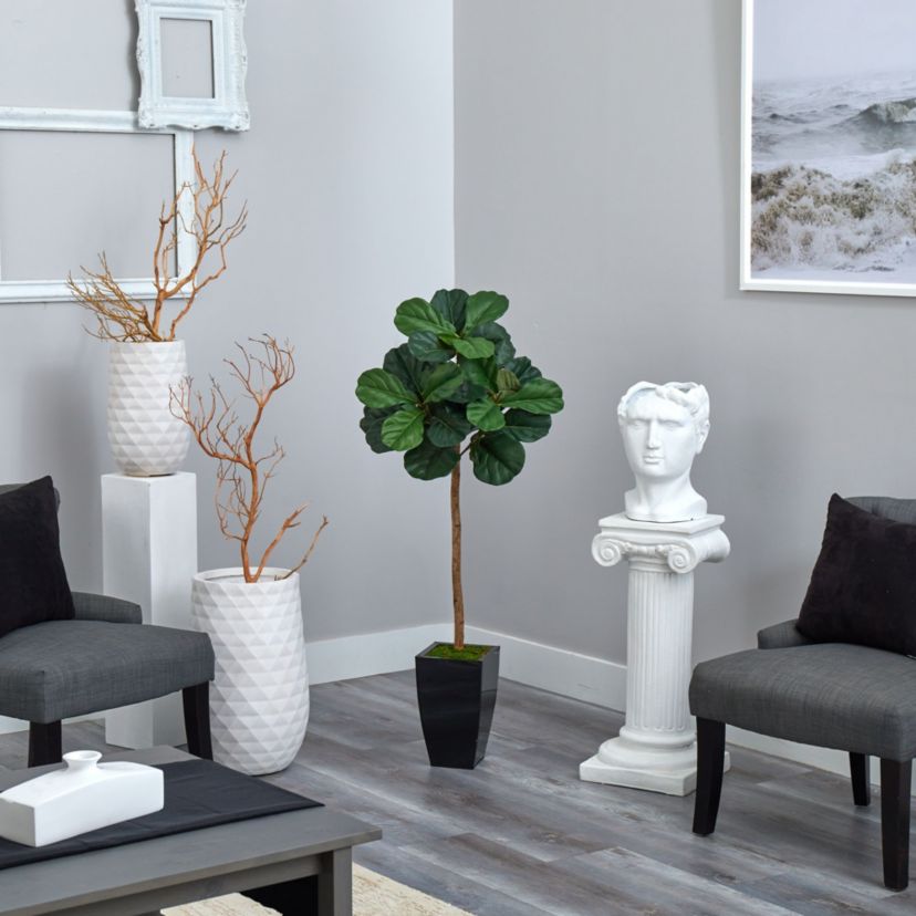 50-Inch Fiddle Leaf Artificial Tree in Black Metal Planter