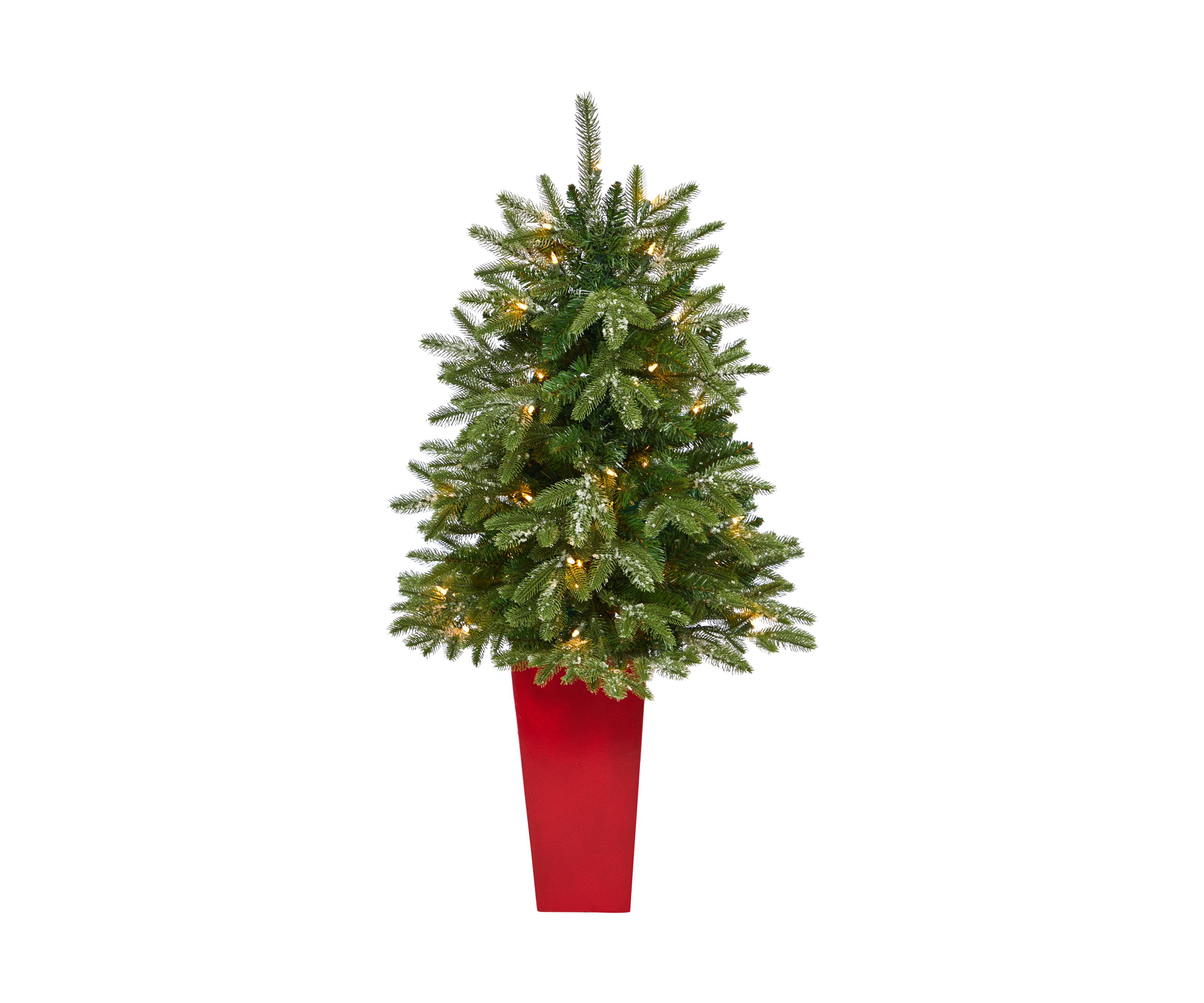 44 Inch Snowed Grand Teton Fir Artificial Christmas Tree with 50 Clear Lights and 111 Bendable Branches in Planter