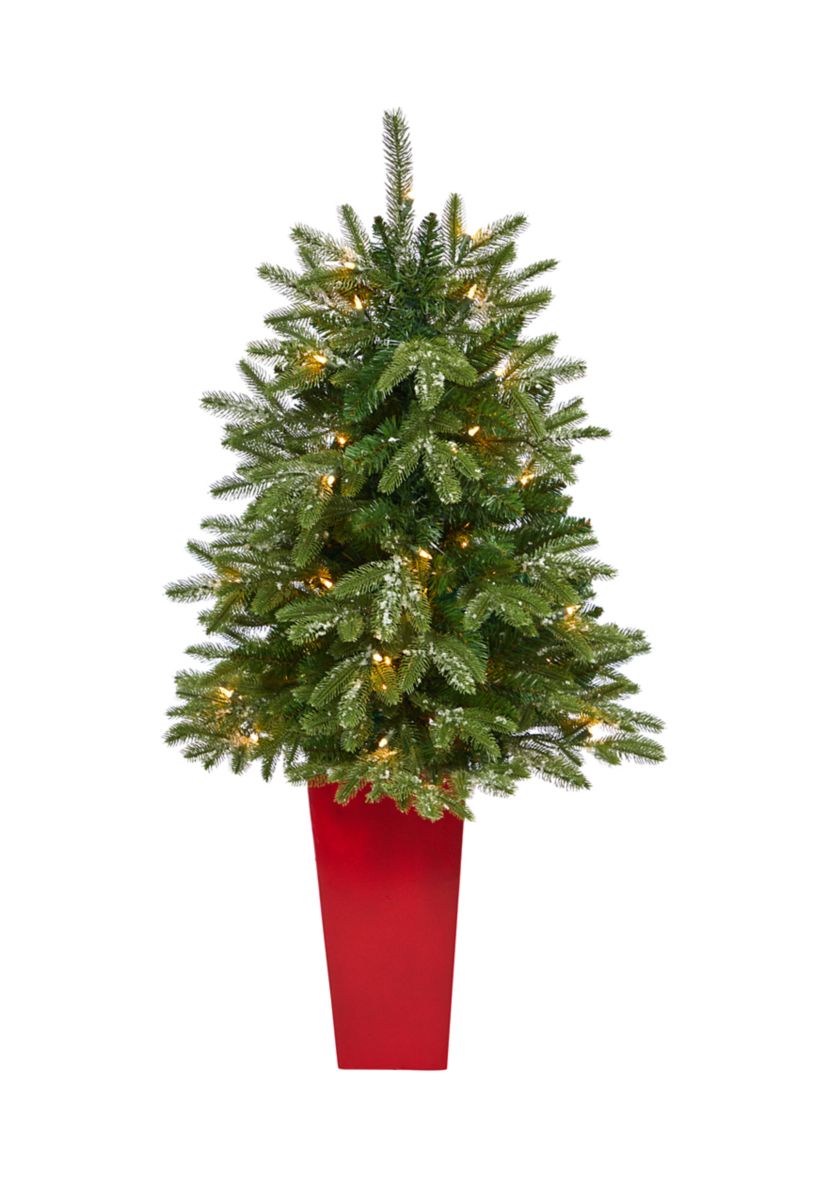 44 Inch Snowed Grand Teton Fir Artificial Christmas Tree with 50 Clear Lights and 111 Bendable Branches in Planter