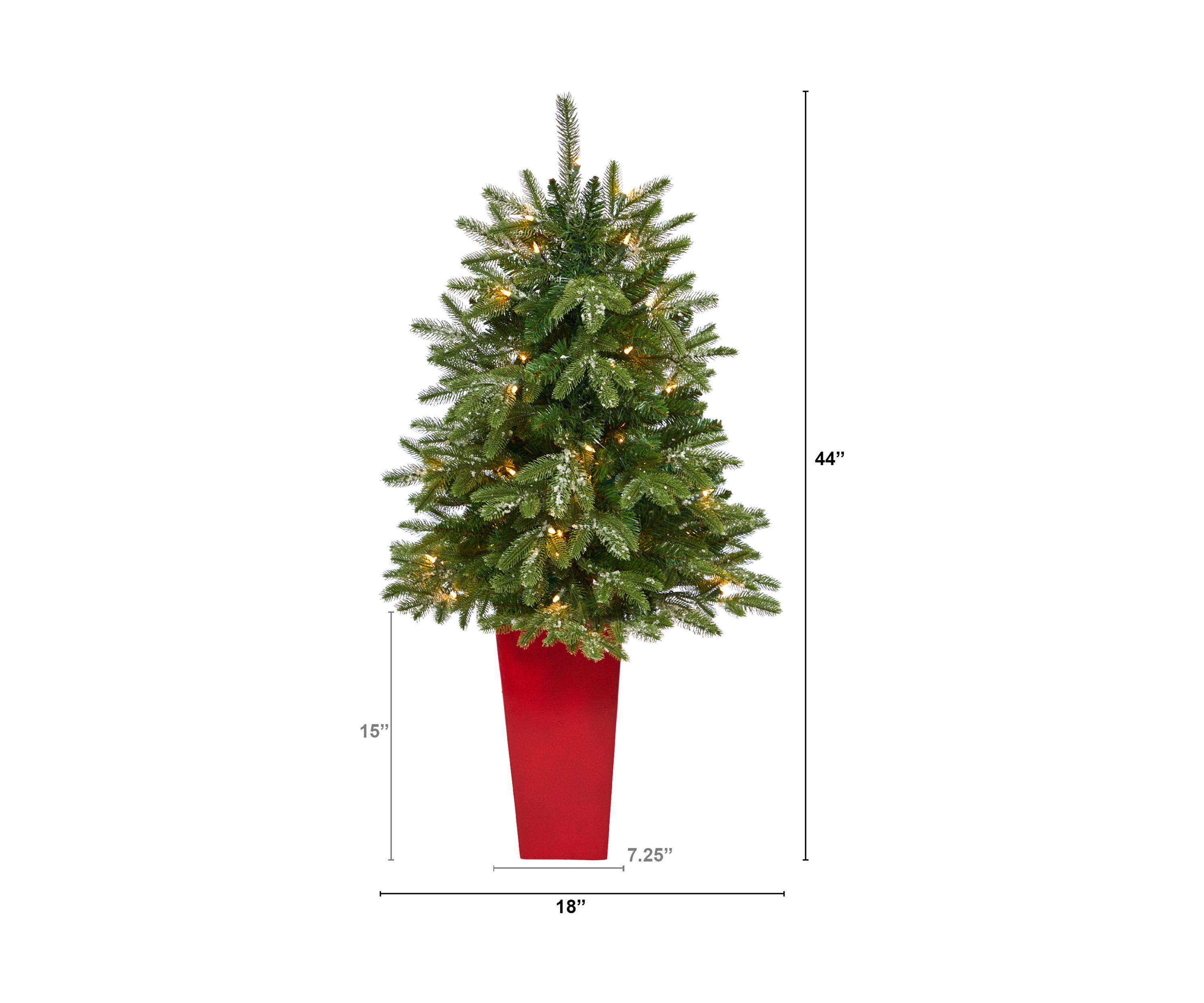 44 Inch Snowed Grand Teton Fir Artificial Christmas Tree with 50 Clear Lights and 111 Bendable Branches in Planter