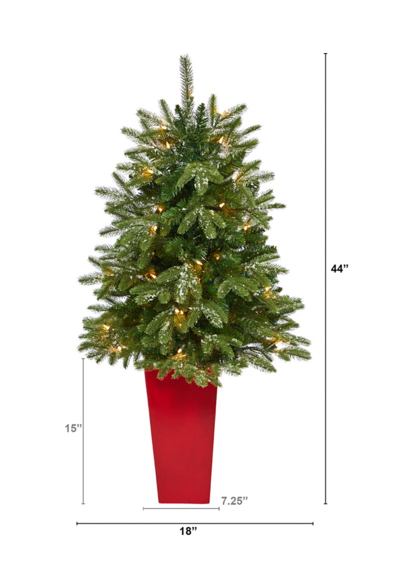 44 Inch Snowed Grand Teton Fir Artificial Christmas Tree with 50 Clear Lights and 111 Bendable Branches in Planter