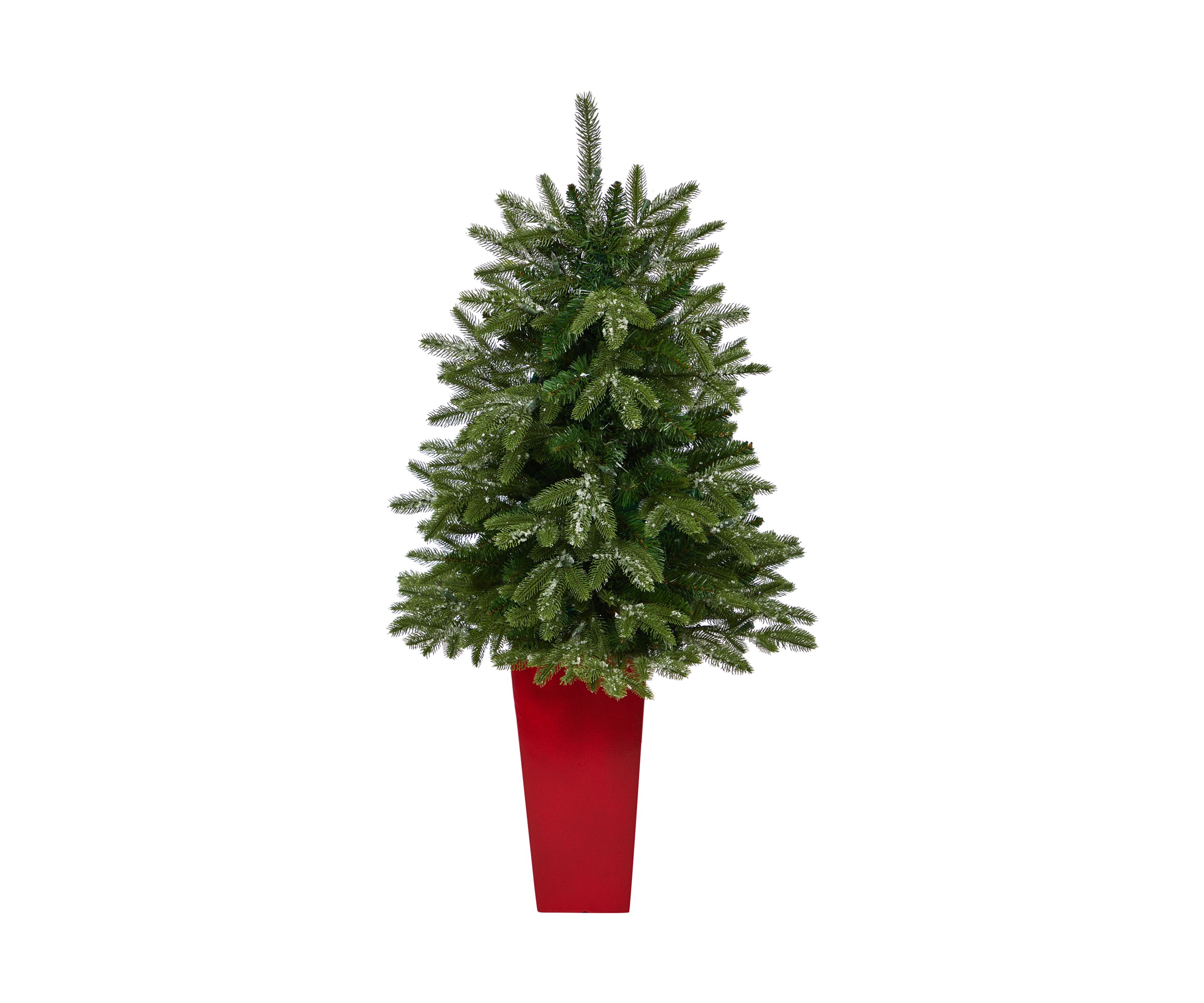 44 Inch Snowed Grand Teton Fir Artificial Christmas Tree with 50 Clear Lights and 111 Bendable Branches in Planter