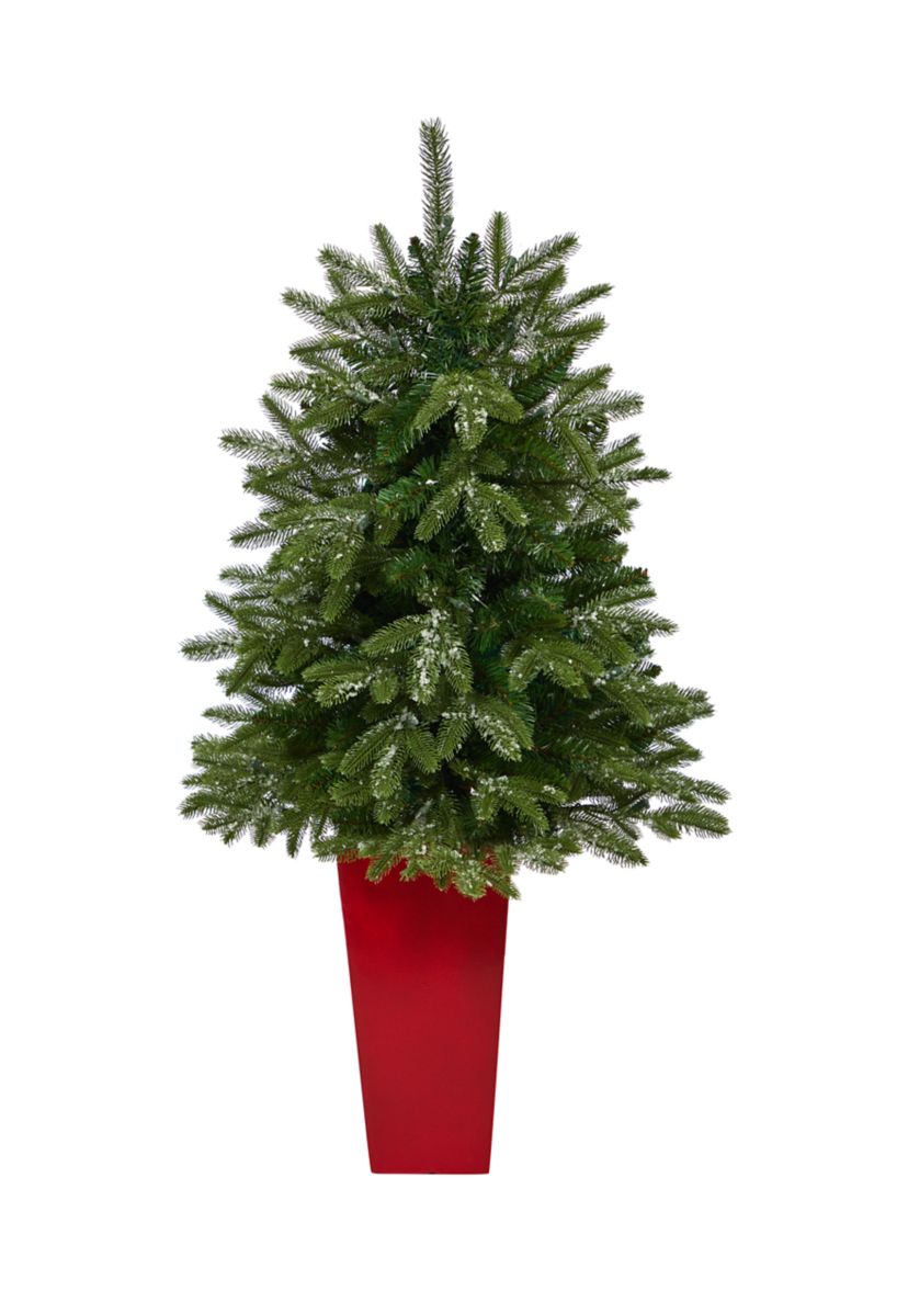 44 Inch Snowed Grand Teton Fir Artificial Christmas Tree with 50 Clear Lights and 111 Bendable Branches in Planter