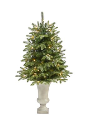 44 Inch Snowed Grand Teton Fir Artificial Christmas Tree with 50 Clear Lights and 111 Bendable Branches in Sand Colored Urn