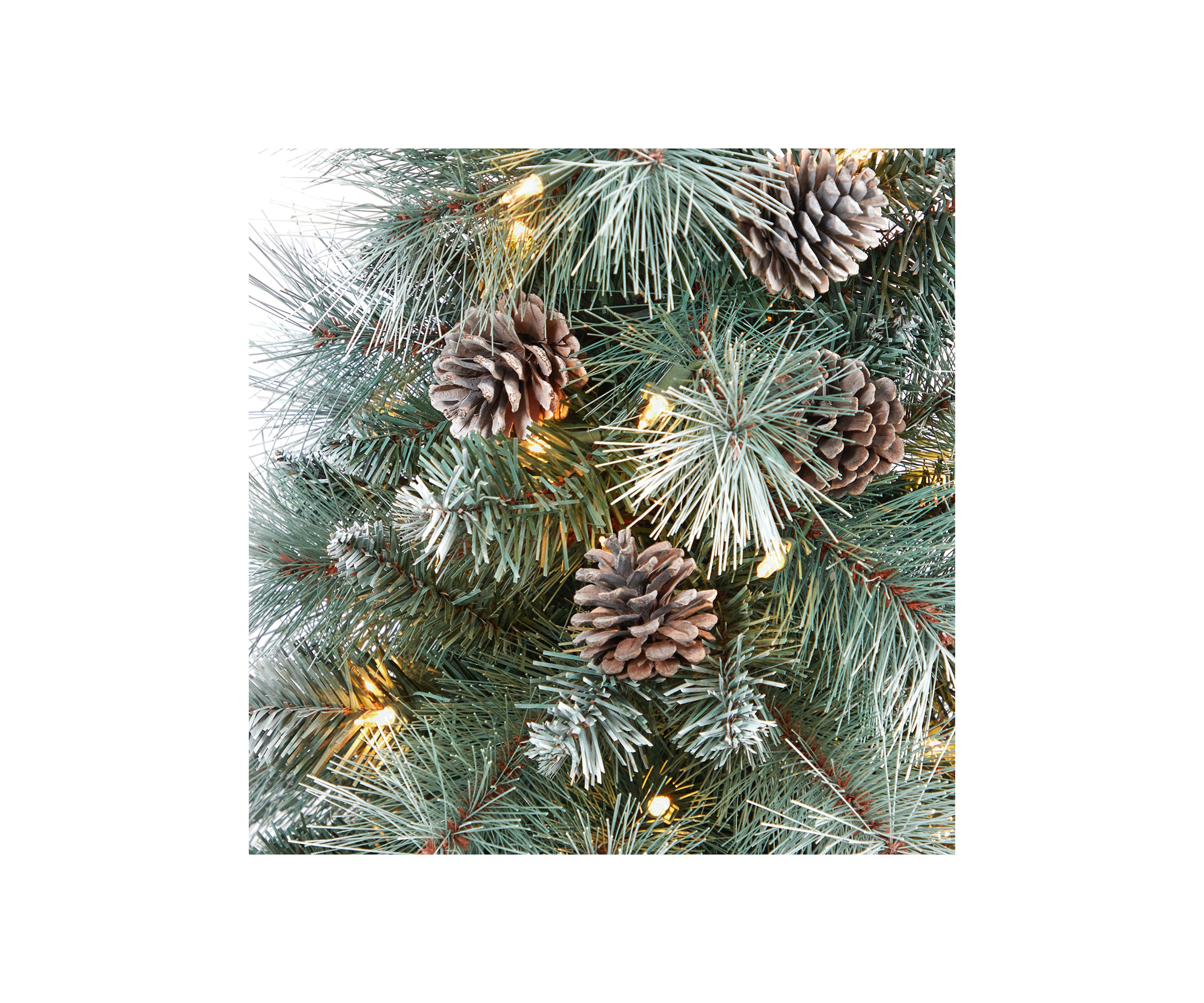 3.5 Foot Frosted Tip British Columbia Mountain Pine Artificial Christmas Tree with 50 Clear Lights, Pine Cones and 112 Bendable Branches in Metal Planter