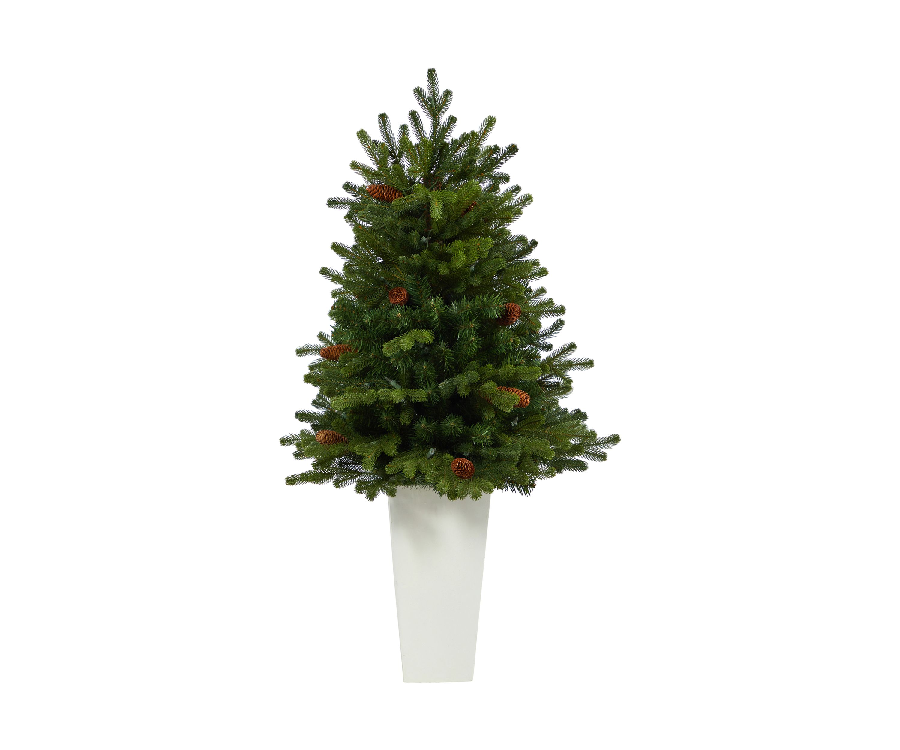 3.5 Foot Yukon Mountain Fir Artificial Christmas Tree with 50 Clear Lights and Pine Cones in White Planter
