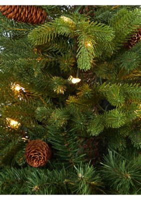 3.5 Foot Yukon Mountain Fir Artificial Christmas Tree with 50 Clear Lights and Pine Cones in Planter