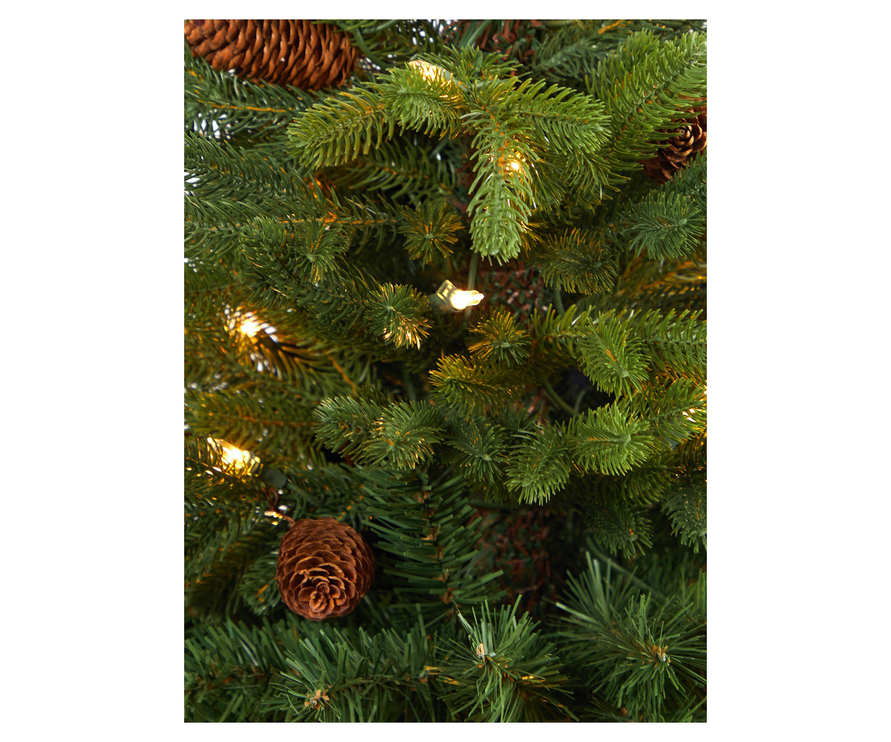 3.5 Foot Yukon Mountain Fir Artificial Christmas Tree with 50 Clear Lights and Pine Cones in White Planter