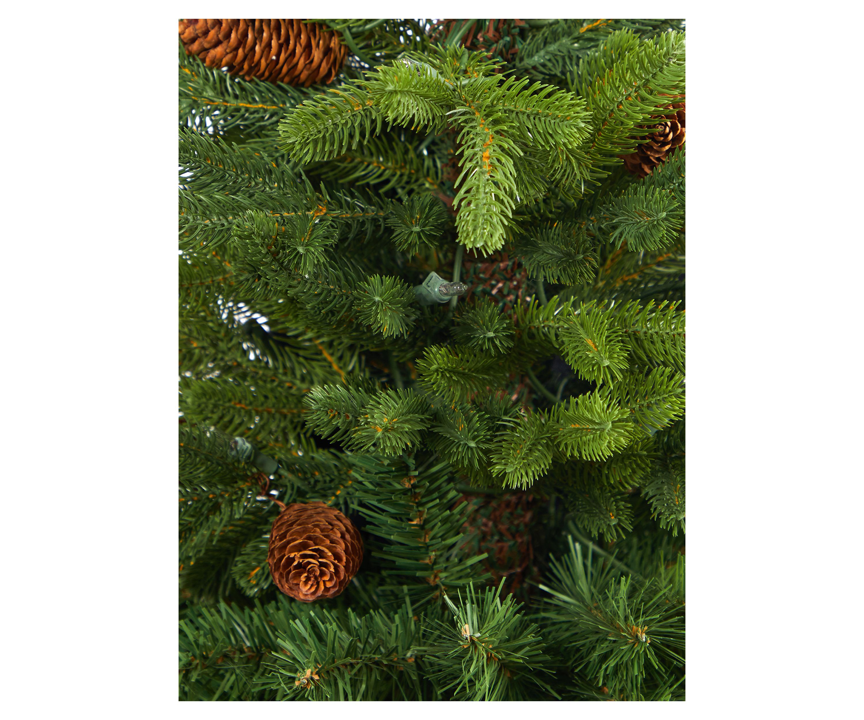 3.5 Foot Yukon Mountain Fir Artificial Christmas Tree with 50 Clear Lights and Pine Cones in White Planter