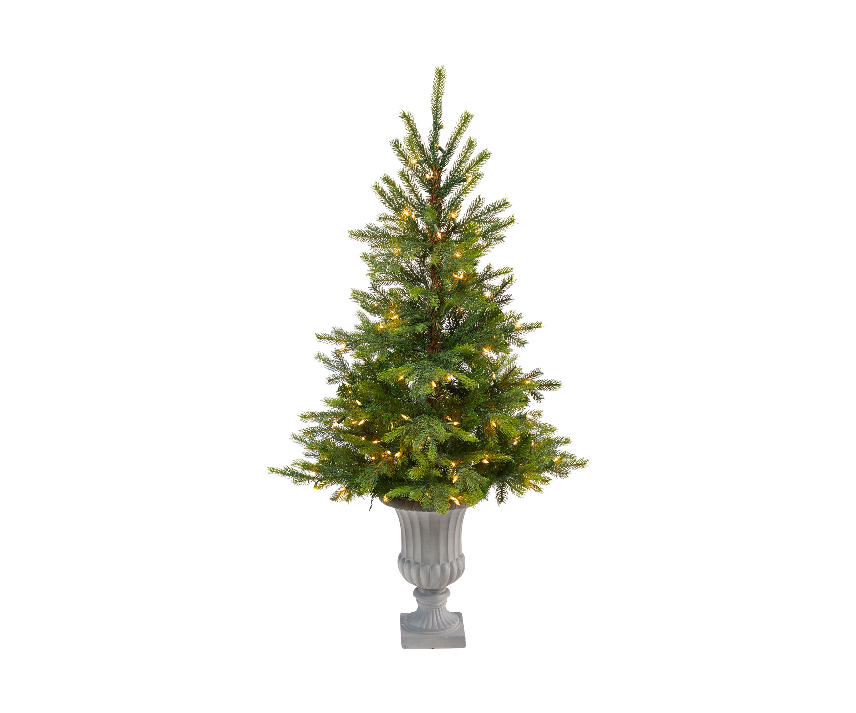 56 Inch North Carolina Spruce Artificial Christmas Tree with 100 Clear Lights and 207 Bendable Branches in Decorative Urn