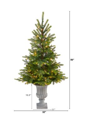 56 Inch North Carolina Spruce Artificial Christmas Tree with 100 Clear Lights and 207 Bendable Branches in Decorative Urn