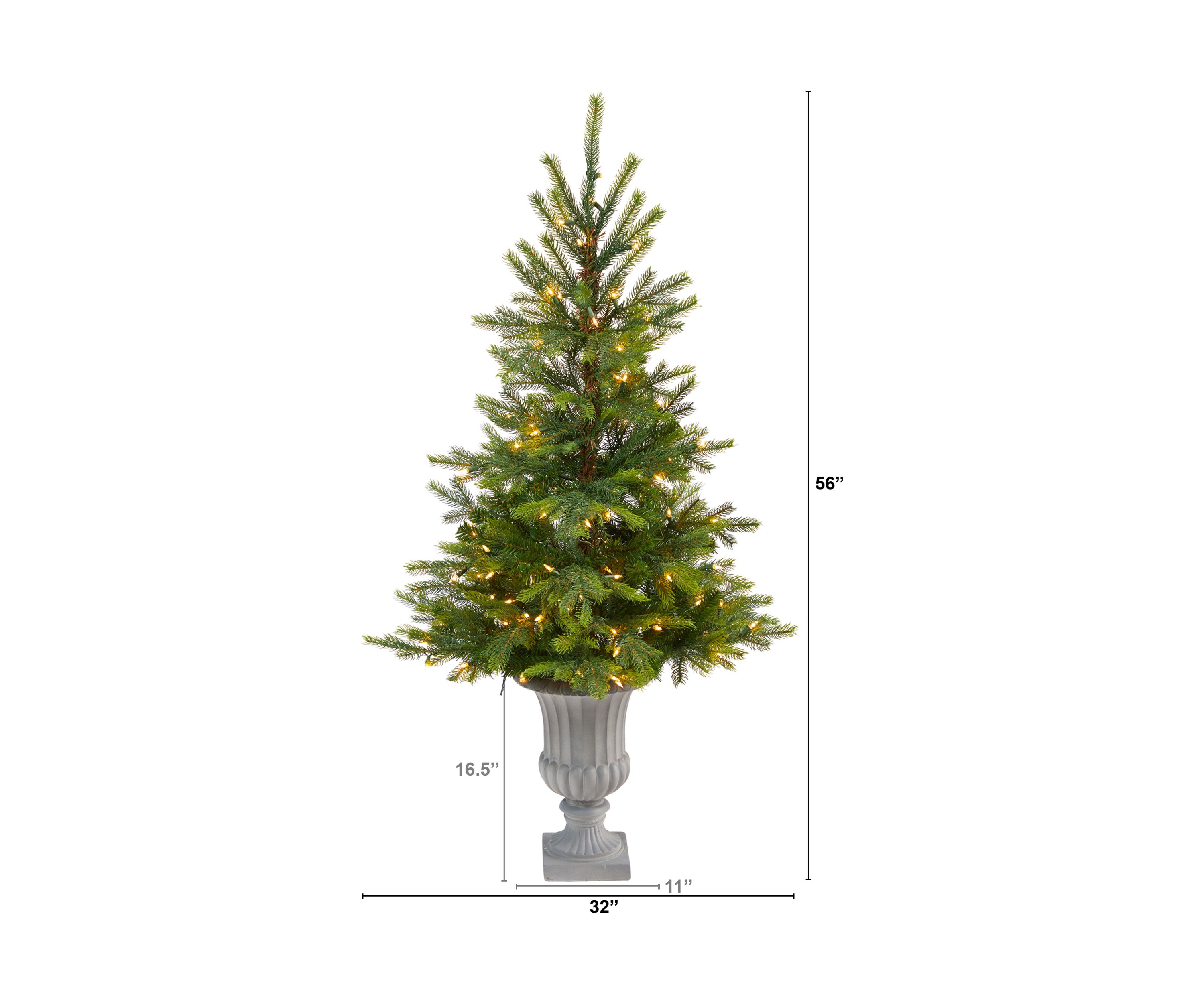56 Inch North Carolina Spruce Artificial Christmas Tree with 100 Clear Lights and 207 Bendable Branches in Decorative Urn