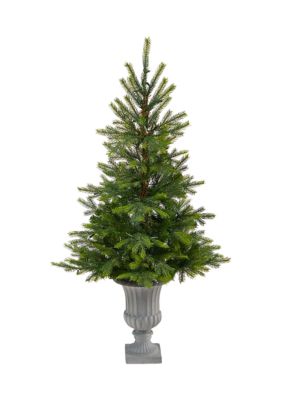 56 Inch North Carolina Spruce Artificial Christmas Tree with 100 Clear Lights and 207 Bendable Branches in Decorative Urn