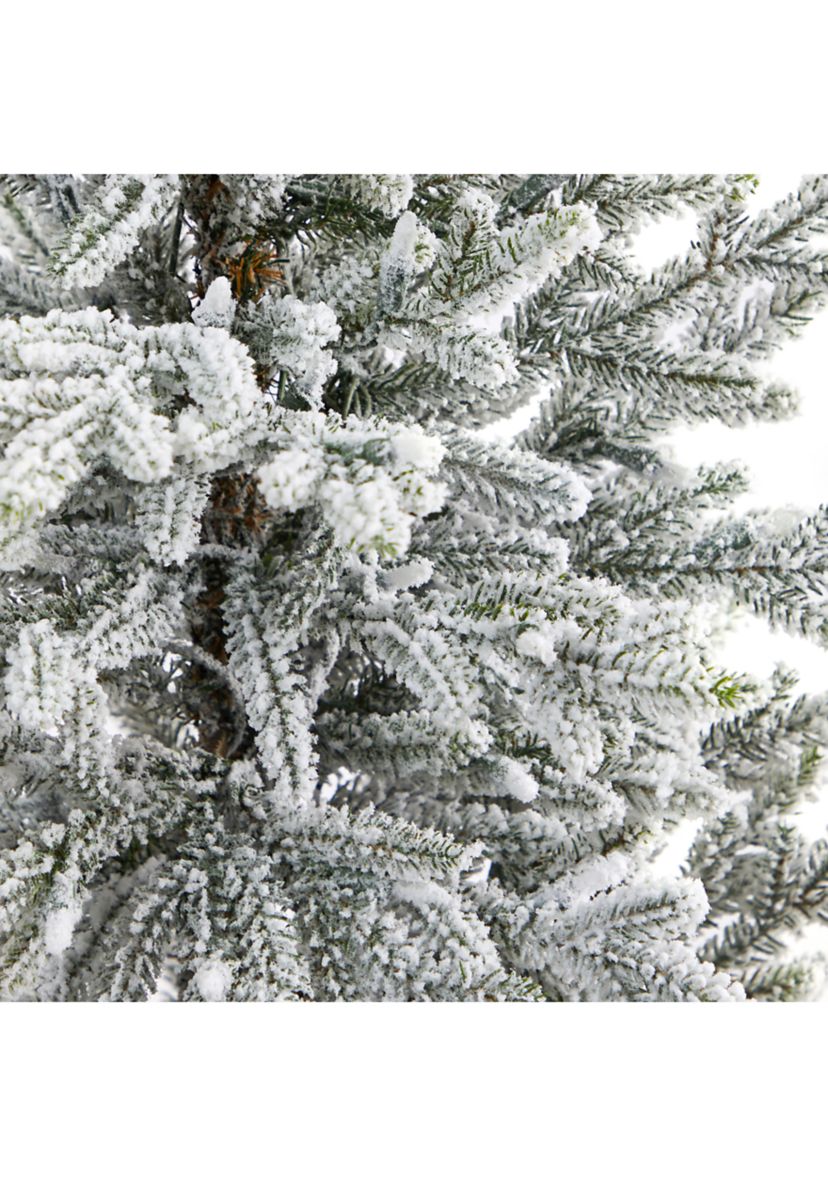 5 Foot Flocked Fraser Fir Artificial Christmas Tree with 300 Warm White Lights and 967 Bendable Branches in Gray Planter