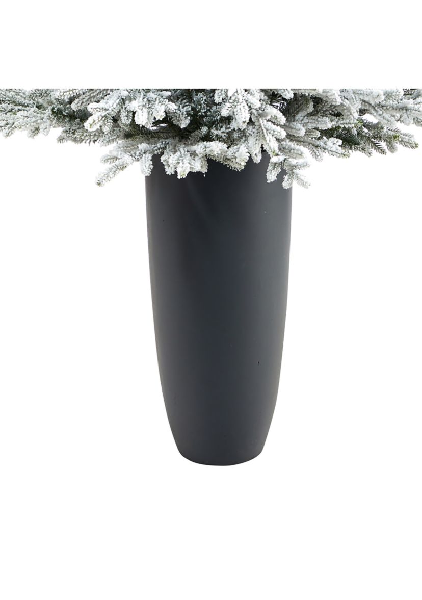 5 Foot Flocked Fraser Fir Artificial Christmas Tree with 300 Warm White Lights and 967 Bendable Branches in Gray Planter