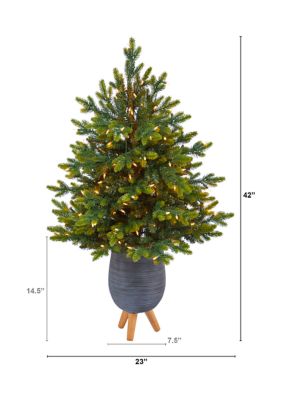 3.5 Foot North Carolina Fir Artificial Christmas Tree with 150 Clear Lights and 563 Bendable Branches in Gray Planter with Stand