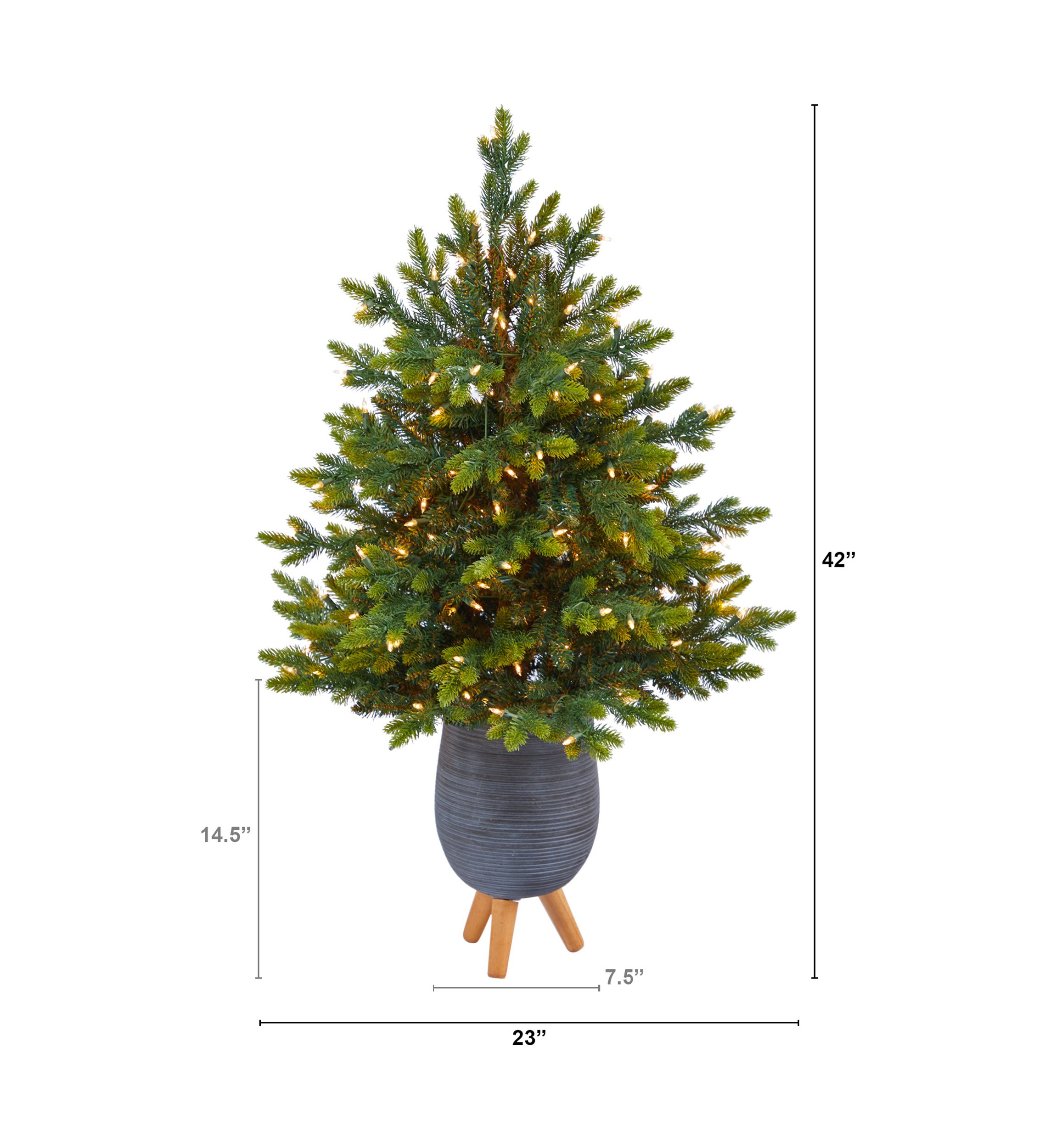 3.5 Foot North Carolina Fir Artificial Christmas Tree with 150 Clear Lights and 563 Bendable Branches in Gray Planter with Stand