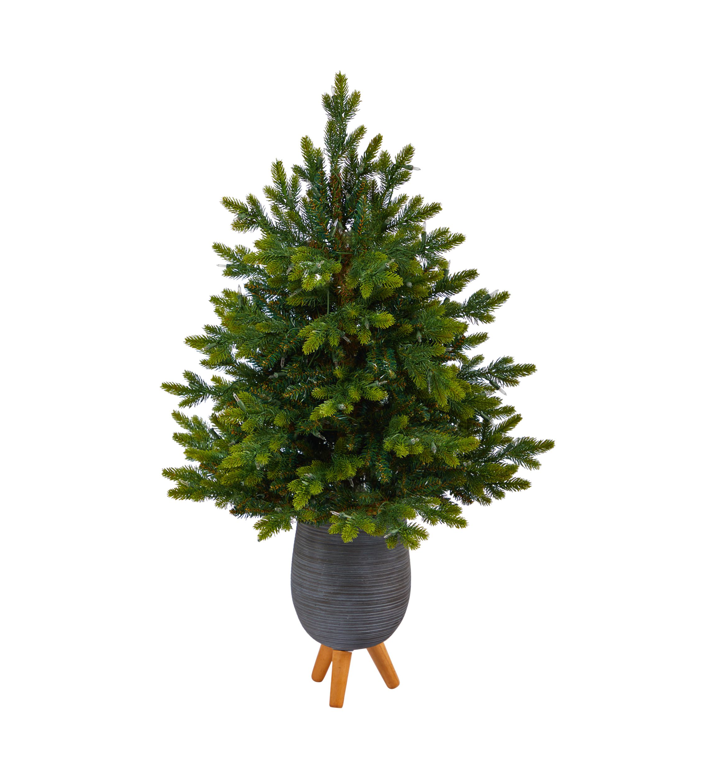 3.5 Foot North Carolina Fir Artificial Christmas Tree with 150 Clear Lights and 563 Bendable Branches in Gray Planter with Stand