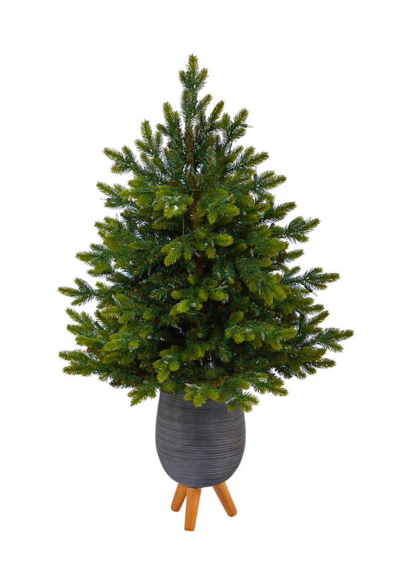 3.5 Foot North Carolina Fir Artificial Christmas Tree with 150 Clear Lights and 563 Bendable Branches in Gray Planter with Stand