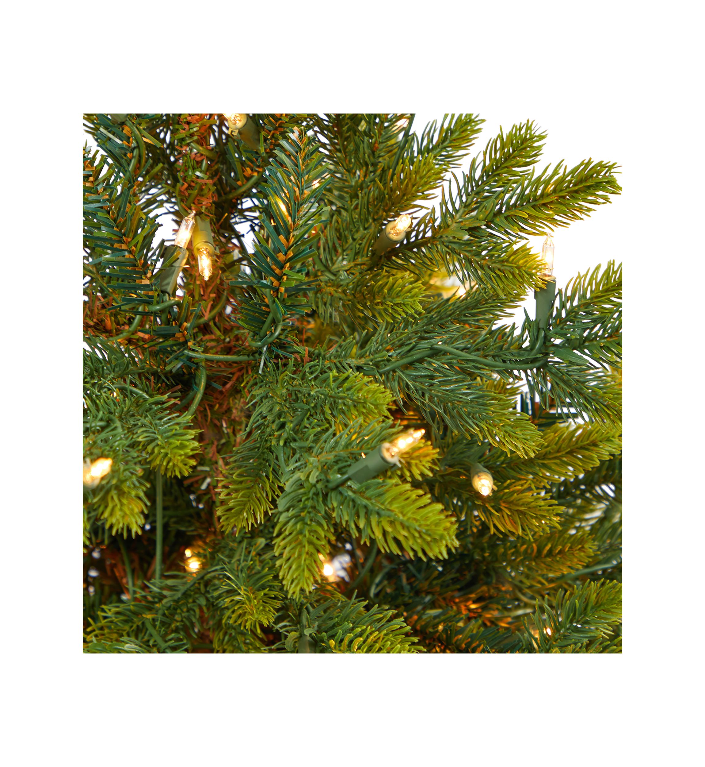 3.5 Foot North Carolina Fir Artificial Christmas Tree with 150 Clear Lights and 563 Bendable Branches in Gray Planter with Stand