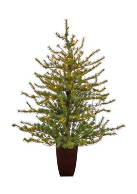 52 Inch Vancouver Mountain Pine Artificial Christmas Tree with 100 Clear Lights and 374 Bendable Branches in Bronze Metal Planter