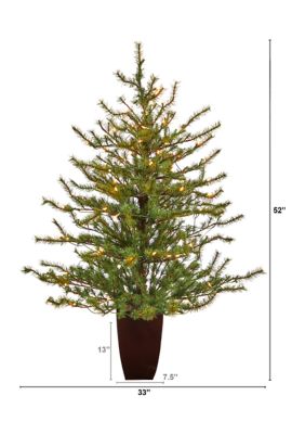 52 Inch Vancouver Mountain Pine Artificial Christmas Tree with 100 Clear Lights and 374 Bendable Branches in Bronze Metal Planter