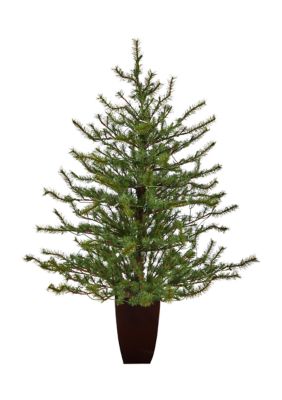 52 Inch Vancouver Mountain Pine Artificial Christmas Tree with 100 Clear Lights and 374 Bendable Branches in Bronze Metal Planter