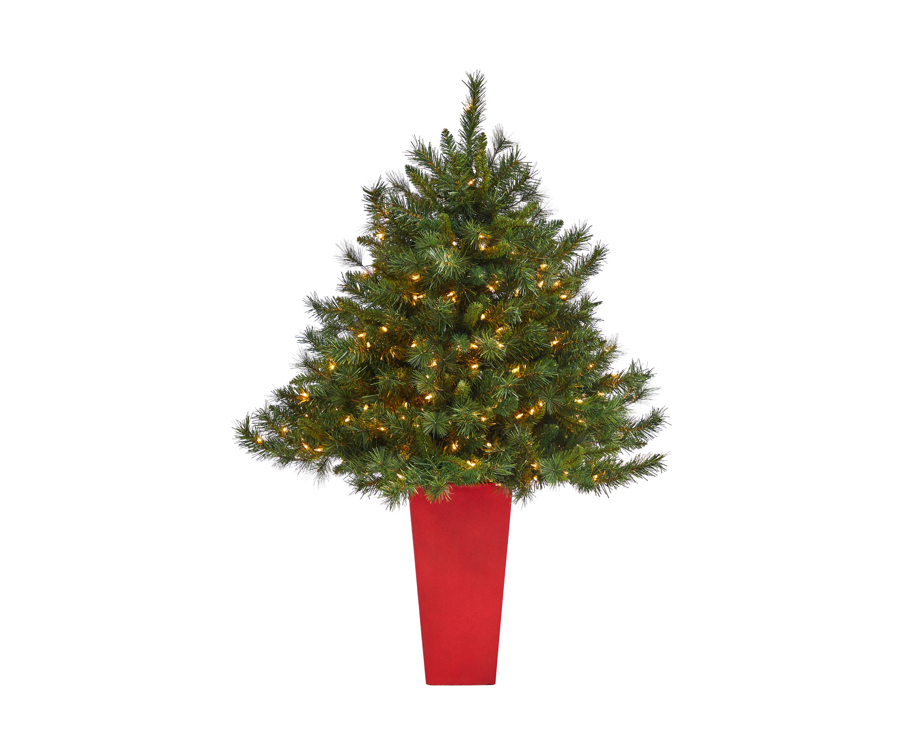 4.5 Foot Wyoming Mixed Pine Artificial Christmas Tree with 250 Clear Lights and 462 Bendable Branches in Tower Planter