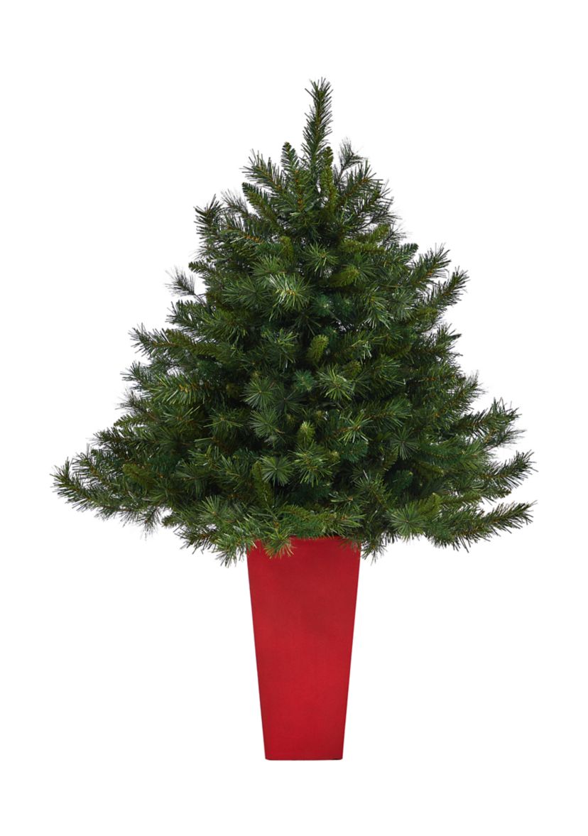 4.5 Foot Wyoming Mixed Pine Artificial Christmas Tree with 250 Clear Lights and 462 Bendable Branches in Tower Planter