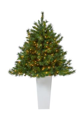 Nearly Natural 4.5 Foot Wyoming Mixed Pine Artificial Christmas Tree with 250 Clear Lights and 462 Bendable Branches in Tower Planter -  7601559T2347WH