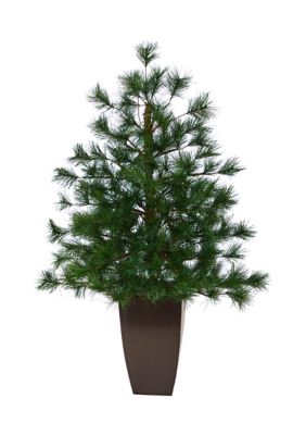 Nearly Natural 40-Inch Yukon Mixed Pine Artificial Christmas Tree with 213 Bendable Branches in Bronze Metal Planter, Green, 3 Foot