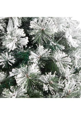 56-Inch Flocked Oregon Pine Artificial Christmas Tree with 100 Clear Lights and 215 Bendable Branches in Decorative Urn
