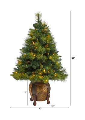 52 Inch North Carolina Mixed Pine Artificial Christmas Tree with 130 Warm White LED Lights, 459 Bendable Branches and Pinecones in Decorative Planter