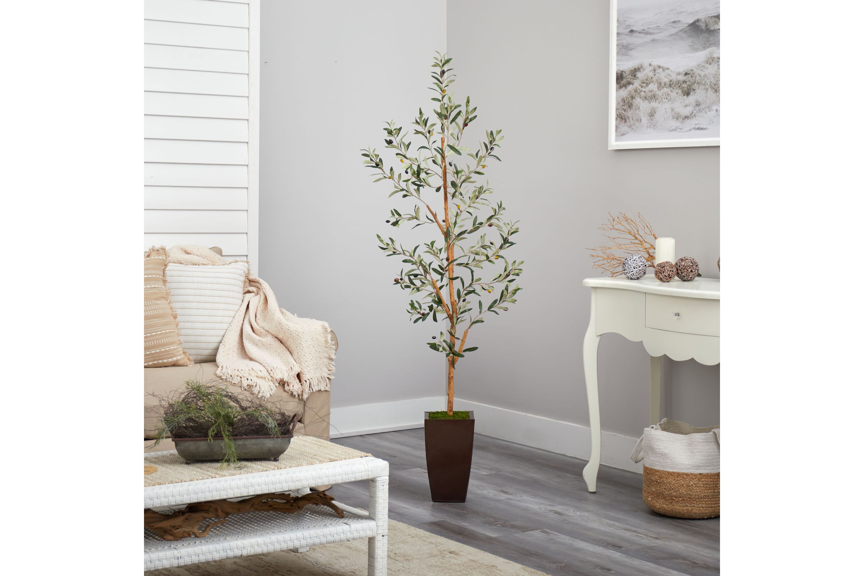 5.5-Foot Olive Artificial Tree in Bronze Metal Planter