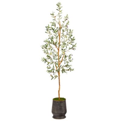 Inch Olive Artificial Tree in Ribbed Metal Planter
